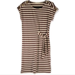 Blue Orchid Wine & Cream Cap Sleeve T-Shirt Dress with Tie Accent, EUC, sz S